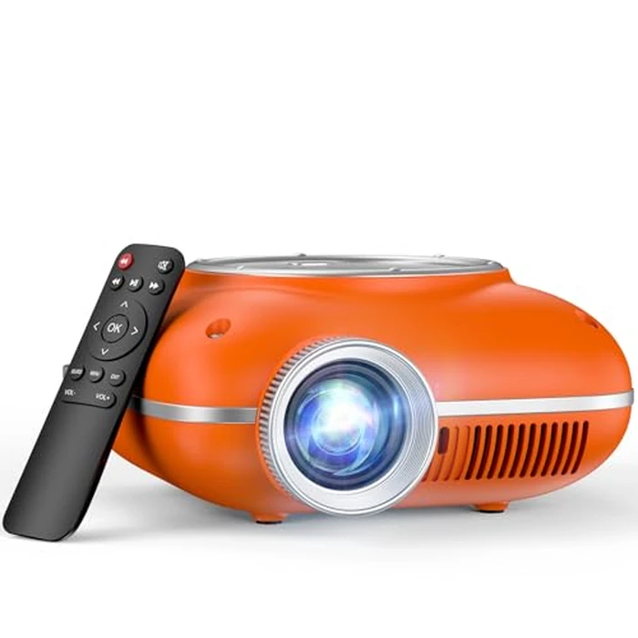 HOMPOW Mini Projector with Two -Way Bluetooth, Portable Projector for Home Theater Use, Support 1080P for Indoor/Outdoor, Movie Projector Compatible with HDMI, USB, Laptop, TV Stick (Orange) by HOMPOW - Used - Like New condition