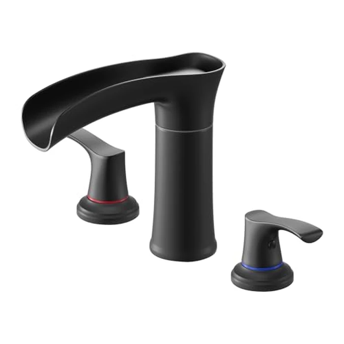 VEVOR Roman Tub Faucet, 3 Hole Waterfall Bathtub Faucet, Zinc Alloy Bath Tubs Faucets Set with 2 Handles, Deck Mount Bath Tub Faucets Set for Pet Washing, Baby Care, Adult Bathing, Matte Black by VEVOR - Image 1