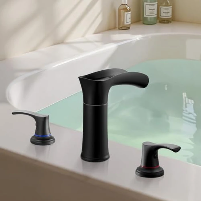 VEVOR Roman Tub Faucet, 3 Hole Waterfall Bathtub Faucet, Zinc Alloy Bath Tubs Faucets Set with 2 Handles, Deck Mount Bath Tub Faucets Set for Pet Washing, Baby Care, Adult Bathing, Matte Black by VEVOR - Image 2