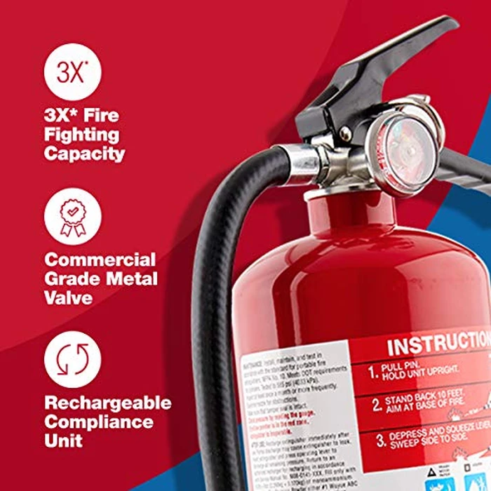 FIRST ALERT PRO5 Rechargeable Heavy Duty Fire Extinguisher, UL RATED 3-A:40-B:C, Red, 1-Pack by First Alert - Image 3