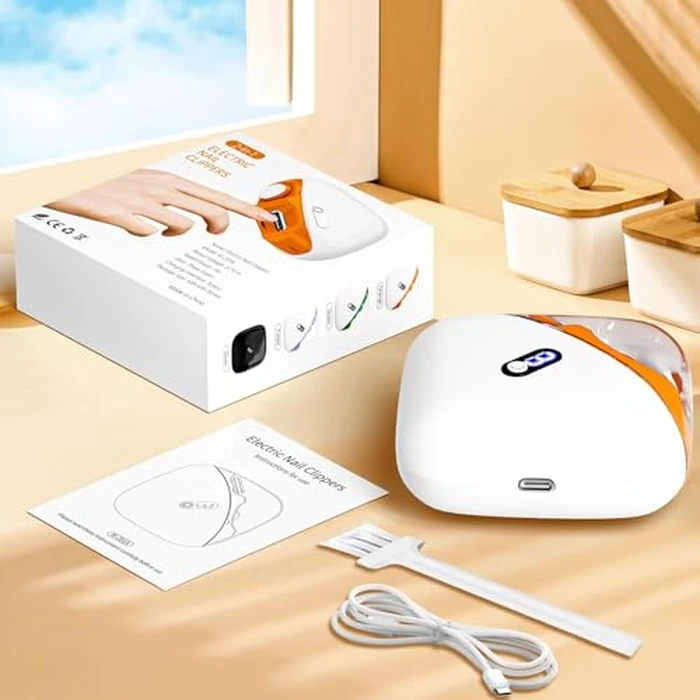 JUNZUP Electric Nail Clipper, 3 Speeds Electric Toenail Clipper, Automatic 2 in 1 Electric Nail Trimmer Grind Nail Care Tool with LED Light, Safe for Babies, Seniors and Adults (Dark Orange) by JUNZUP - Image 8