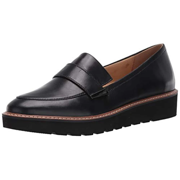 Naturalizer Womens Adaline Slip On Lightweight Platform Loafer, Black Leather, 12 Wide by Naturalizer - Used - Very Good condition