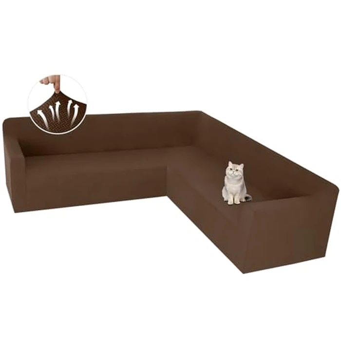 ALIECOM Stretch Corner Sectional Couch Covers L Shape Sofa Covers Washable Sectional Slipcovers U Shape Jacquard Living Room Pet Dogs Furniture Protector with Elastic Bottom (Dark Coffee, X-Large) by ALIECOM - Image 1