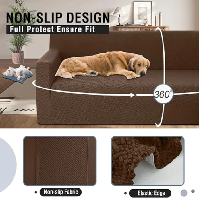 ALIECOM Stretch Corner Sectional Couch Covers L Shape Sofa Covers Washable Sectional Slipcovers U Shape Jacquard Living Room Pet Dogs Furniture Protector with Elastic Bottom (Dark Coffee, X-Large) by ALIECOM - Image 5