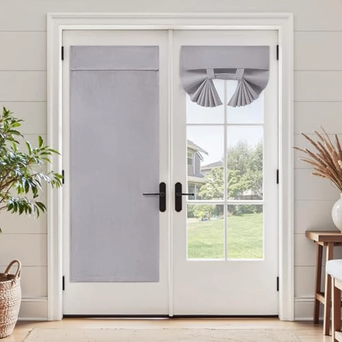 HOMEIDEAS 100% Light Gray Linen Blackout French Door Curtains, Privacy Door Window Curtains, 26 X 72 Inch Room Darkening Blinds, Thermal Insulated Shades for Bedroom, 1 Panel by HOMEIDEAS - Image 2