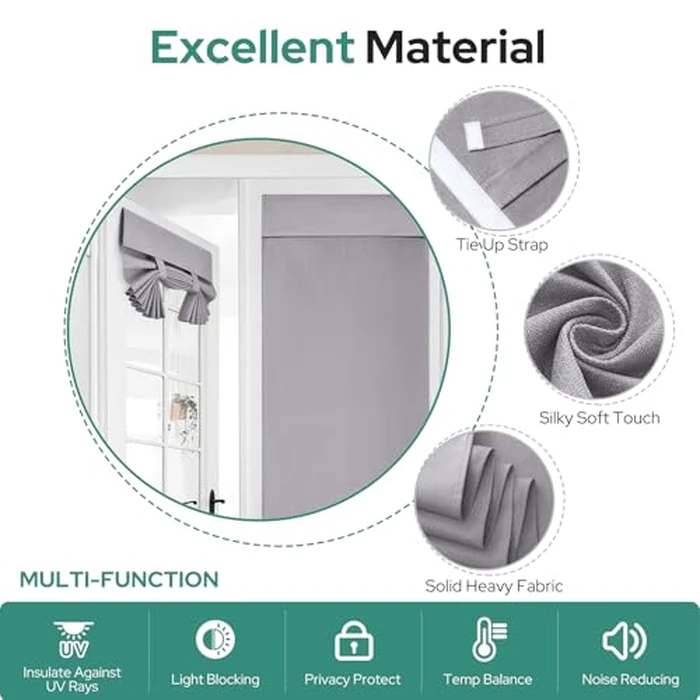 HOMEIDEAS 100% Light Gray Linen Blackout French Door Curtains, Privacy Door Window Curtains, 26 X 72 Inch Room Darkening Blinds, Thermal Insulated Shades for Bedroom, 1 Panel by HOMEIDEAS - Image 9