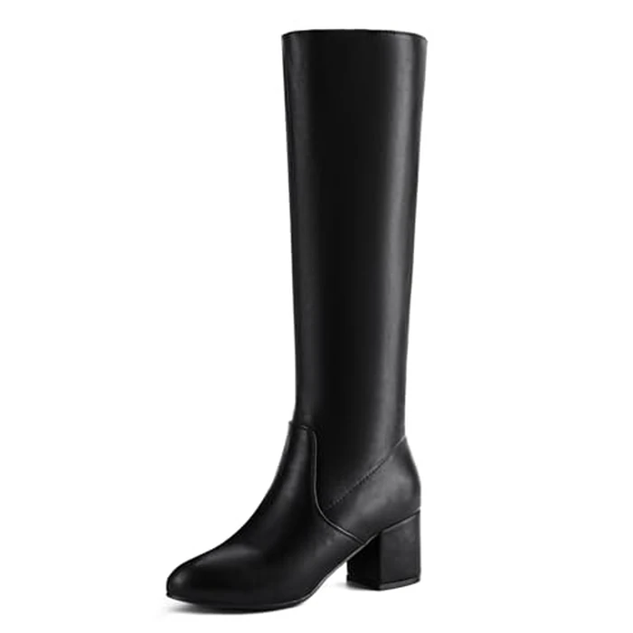 Shoe'N Tale Knee High Boots for Women Block Chunky Heel Boots with Side Zipper(10,Black PU) by Shoe'N Tale - Image 1