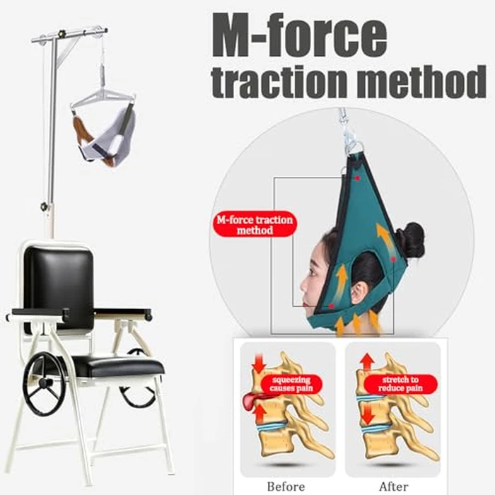 Professional Cervical Traction Device & Neck Stretcher Chair - Adjustable Home Neck Pain Relief System with Force Gauge, Use for Spinal Decompression, Relieve Numbness & Stiffness, Foldable by Kriulre - Image 3