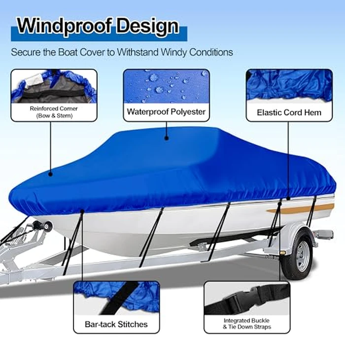 iCOVER Trailerable Boat Cover- 20'-23' Waterproof Heavy Duty Marine Grade Polyester, Fits V-Hull,Fish&Ski,Pro-Style,Fishing Boat,Runabout,Bass Boat, up to 20ft-23ft Long X 100" Wide by i COVER - Image 2