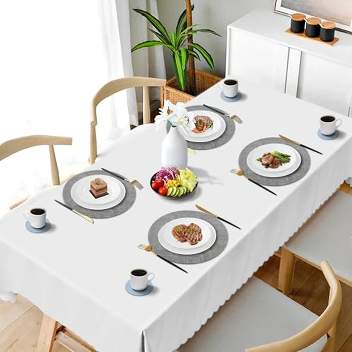 Round Placemats Set of 6, Faux Leather Place Mats, Heat Resistant Dining Table Mats, Hot Pads for Kitchen, 13 Inch Farmhouse Wipeable Waterproof Placemat for Kitchen Table Decor (Gray) by Jukercici - Image 4