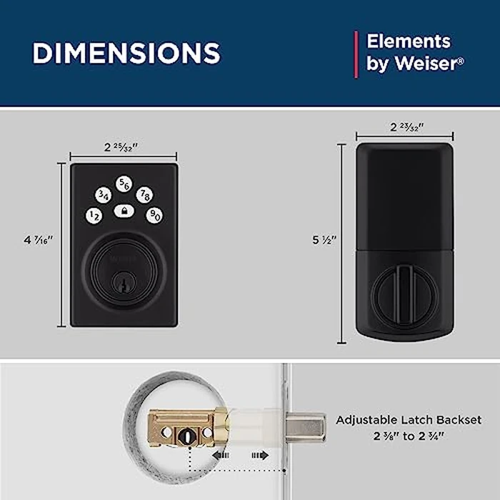 Weiser Elements Matte Black Keyless Entry Door Lock/Deadbolt Lock, 5-Button Keypad Door Lock with Auto Lock and 12-Month Battery Life, Electronic Door Locks for Front Door, Modern Home Décor by Weiser - Image 5