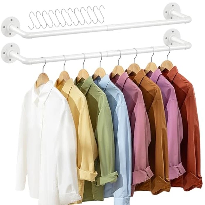 ERYTLLY Industrial Pipe Clothes Rack 38”, Multi-purpose Wall Mounted Iron Garment Rod,Heavy Duty Detachable Hanging Clothes Rack for Closet Rod (38“-W-2pk) by ERYTLLY - Used - Like New condition - CA$32.73