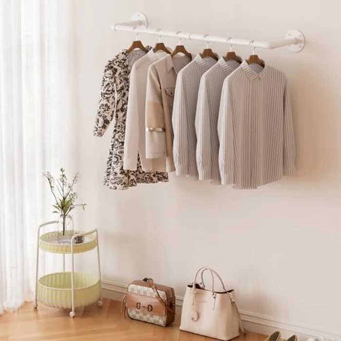 ERYTLLY Industrial Pipe Clothes Rack 38”, Multi-purpose Wall Mounted Iron Garment Rod,Heavy Duty Detachable Hanging Clothes Rack for Closet Rod (38“-W-2pk) by ERYTLLY - Image 7