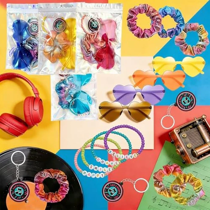 HUAJIANAIKE 60 Pcs Kpop Disco Party Favors Friendship Bracelet Kit Sunglasses Scrunchies Music keychains Gift Bags for Y2k K Pop Birthday Decorations Galentine's Day by HUAJIANAIKE - Image 5