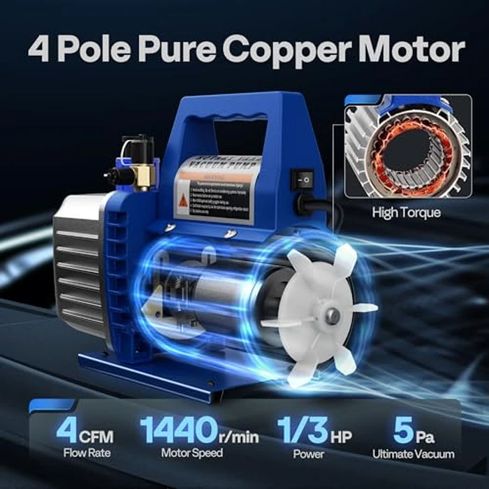 VIVOHOME 110V 1/3 HP 4CFM Single Stage Rotary Vane Air Vacuum Pump and R134a AC Manifold Gauge Set Kit with Leak Detector Carry Bag for HVAC Air Conditioning Refrigeration Recharging ETL Listed by VIVOHOME - Image 2