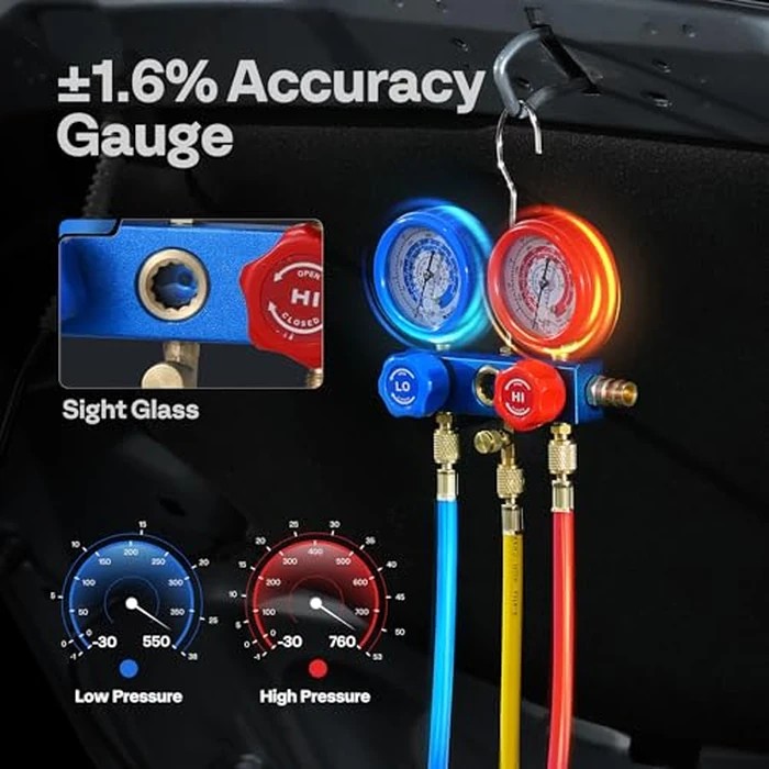 VIVOHOME 110V 1/3 HP 4CFM Single Stage Rotary Vane Air Vacuum Pump and R134a AC Manifold Gauge Set Kit with Leak Detector Carry Bag for HVAC Air Conditioning Refrigeration Recharging ETL Listed by VIVOHOME - Image 6