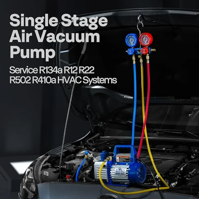 VIVOHOME 110V 1/3 HP 4CFM Single Stage Rotary Vane Air Vacuum Pump and R134a AC Manifold Gauge Set Kit with Leak Detector Carry Bag for HVAC Air Conditioning Refrigeration Recharging ETL Listed by VIVOHOME - Image 8