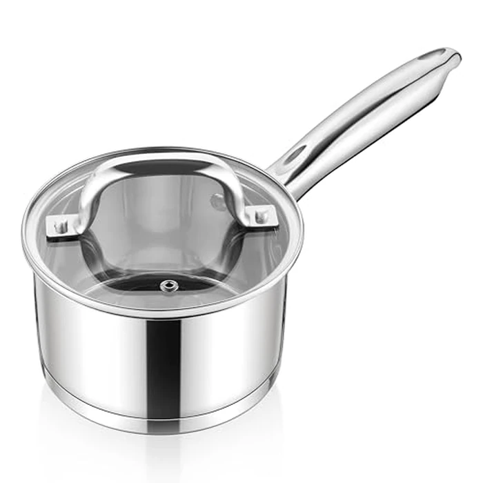 E-far 1 Quart Saucepan with Lid, Stainless Steel Small Sauce Pan Boiling Pot for Cooking, Compatible with All Stoves, Healthy & Non Toxic, Oven & Dishwasher Safe by E-far - Used - Good condition