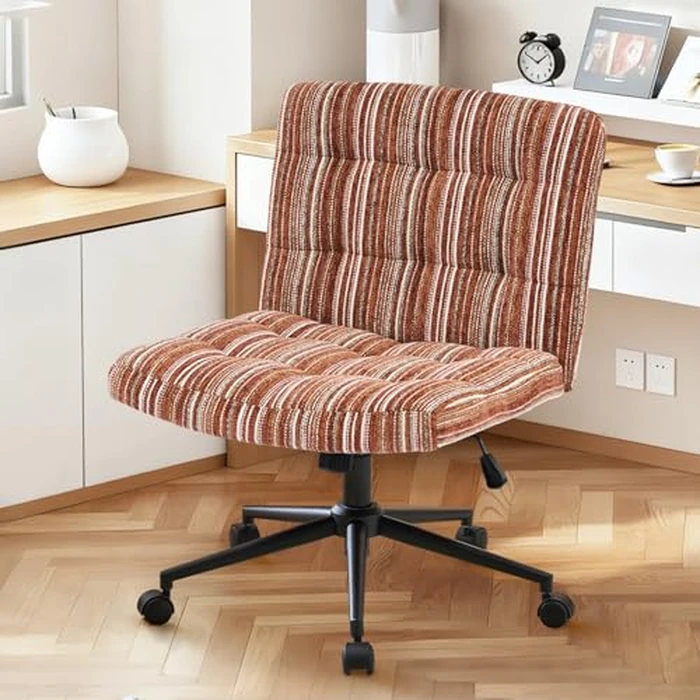 Furnimart Criss Cross Desk Char Wide Seat with Wheels, 360 degrees Swivel Cross Legged Desk Chair Thick Cushion, Chenille Comfy Armless Home Office Chair for Bedroom, Vanity, Sturdy (Dark Brown) by Furnimart - Used - Acceptable condition - CA$92.81