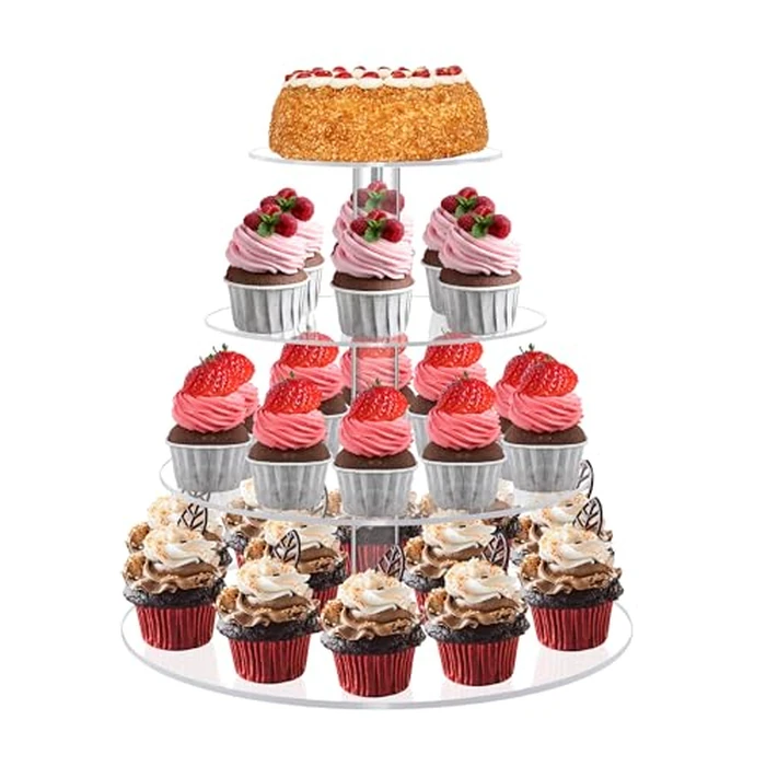 Cupcake Stand, 4 Tier Cupcake Stands for 38 Cupcakes, Round Acrylic Dessert Table Display, Clear Cupcake Tower Holder Display for Birthday, Wedding, Baby Shower, Party by RLHDIS - Used - Very Good condition - CA$23.68