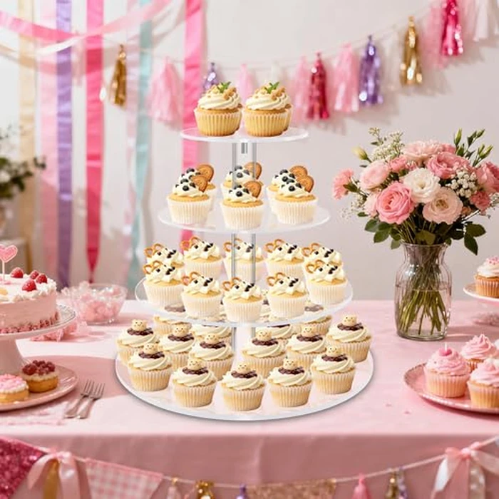 Cupcake Stand, 4 Tier Cupcake Stands for 38 Cupcakes, Round Acrylic Dessert Table Display, Clear Cupcake Tower Holder Display for Birthday, Wedding, Baby Shower, Party by RLHDIS - Image 4