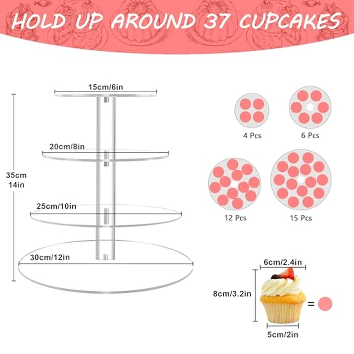 Cupcake Stand, 4 Tier Cupcake Stands for 38 Cupcakes, Round Acrylic Dessert Table Display, Clear Cupcake Tower Holder Display for Birthday, Wedding, Baby Shower, Party by RLHDIS - Image 6