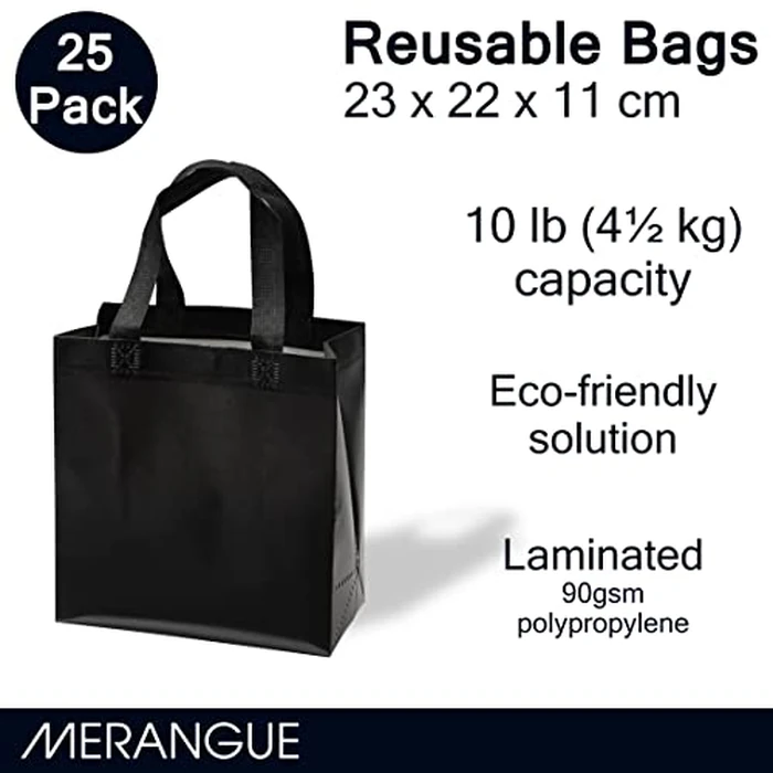 Merangue Reusable Bulk Shopping Bags, Laminated, Foldable Grocery Bags, Black, Small, 25 Pack by Merangue - Image 2