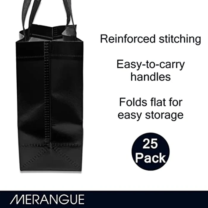 Merangue Reusable Bulk Shopping Bags, Laminated, Foldable Grocery Bags, Black, Small, 25 Pack by Merangue - Image 3