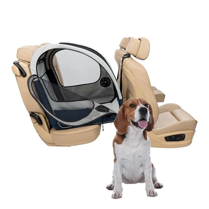 PetSafe Collapsible Dog Travel Crate - Foldable and Portable Dog Crate for Cars - for Pets Up to 60lbs - Secures to Seat, Pop-Up Metal Frame, Mesh Zipper Windows, Removable, Washable Fleece Liner by PetSafe - Used - Like New condition - CA$145.11