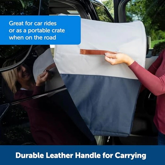 PetSafe Collapsible Dog Travel Crate - Foldable and Portable Dog Crate for Cars - for Pets Up to 60lbs - Secures to Seat, Pop-Up Metal Frame, Mesh Zipper Windows, Removable, Washable Fleece Liner by PetSafe - Image 4