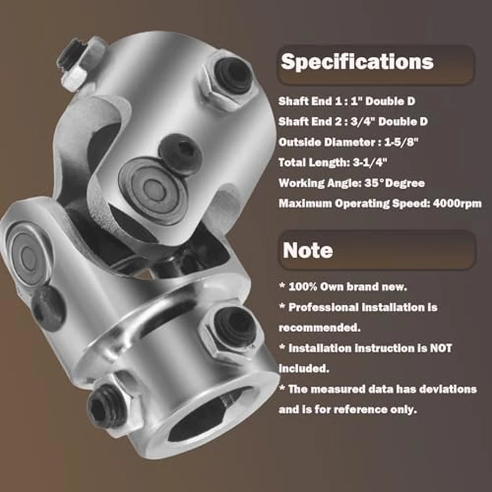 1" DD X 3/4" DD Steering U Joint Shaft Column Universal Coupling, Powder Coated Universal Steering Shaft Coupler Chrome Steel, 1" DD to 3/4" DD Single Steering Shaft Joint by Accsoe - Image 3
