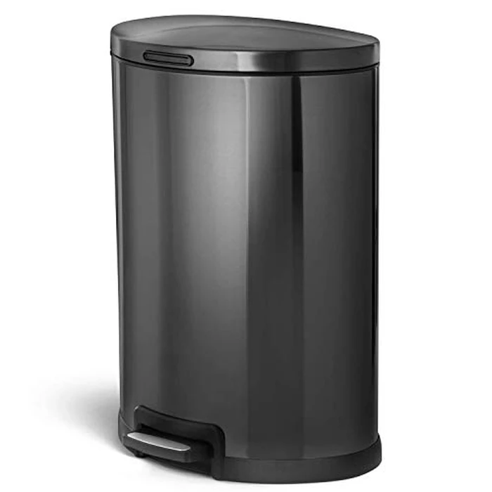Home Zone Living 12 Gallon Semi-Round Kitchen Trash Can with Soft Close Lid, Step Pedal, Bag Tuck Band, and Removable Liner, Black by Home Zone Living - Image 1