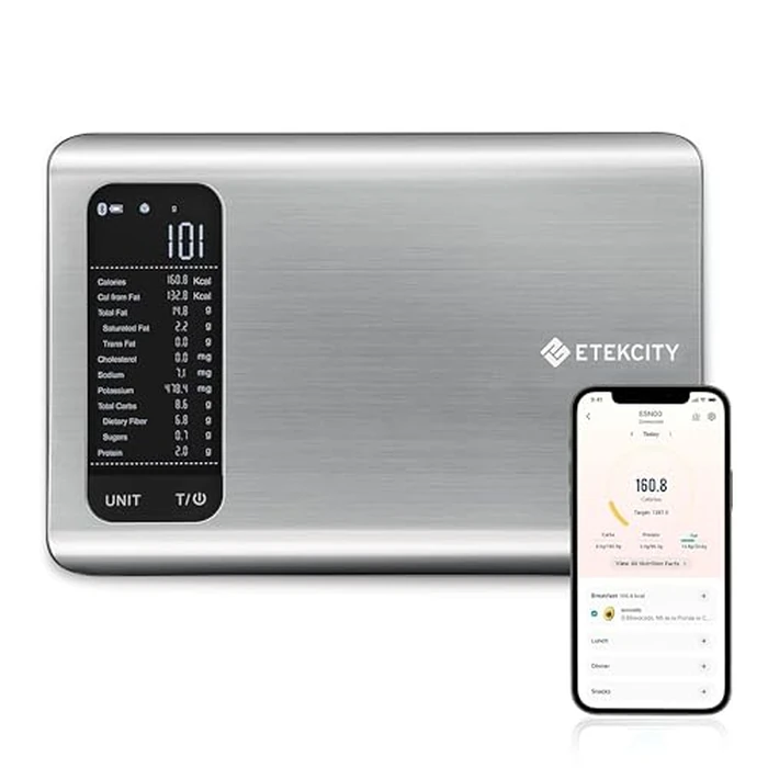 Etekcity Smart Food Kitchen Scale with Nutritional Calculator, Free App with 19 Nutrients Tracking, Calorie, Marco, Digital grams and ounces for weight loss, Premium Stainless Steel, 11lb by Etekcity - Used - Acceptable condition