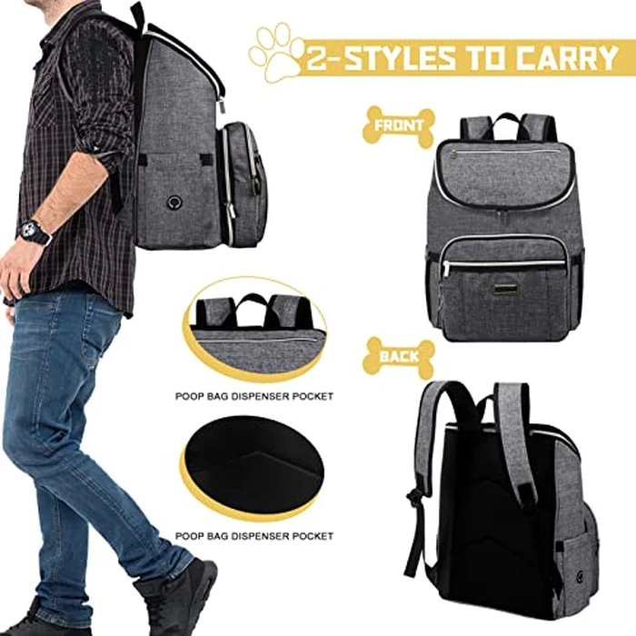 BAGLHER Travel Dog Backpack - Detachable Travel Dog Food Container for Pet Supplies Dog Gear Backpack,Dog Bag for Traveling with 2 Silicone Collapsible Bowls and 2 Food Baskets Grey by BAGLHER - Image 4