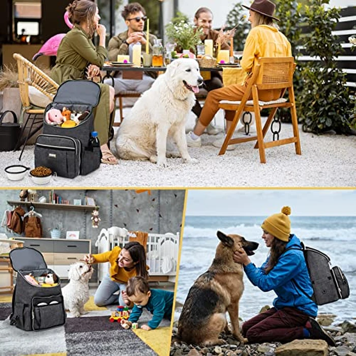 BAGLHER Travel Dog Backpack - Detachable Travel Dog Food Container for Pet Supplies Dog Gear Backpack,Dog Bag for Traveling with 2 Silicone Collapsible Bowls and 2 Food Baskets Grey by BAGLHER - Image 5