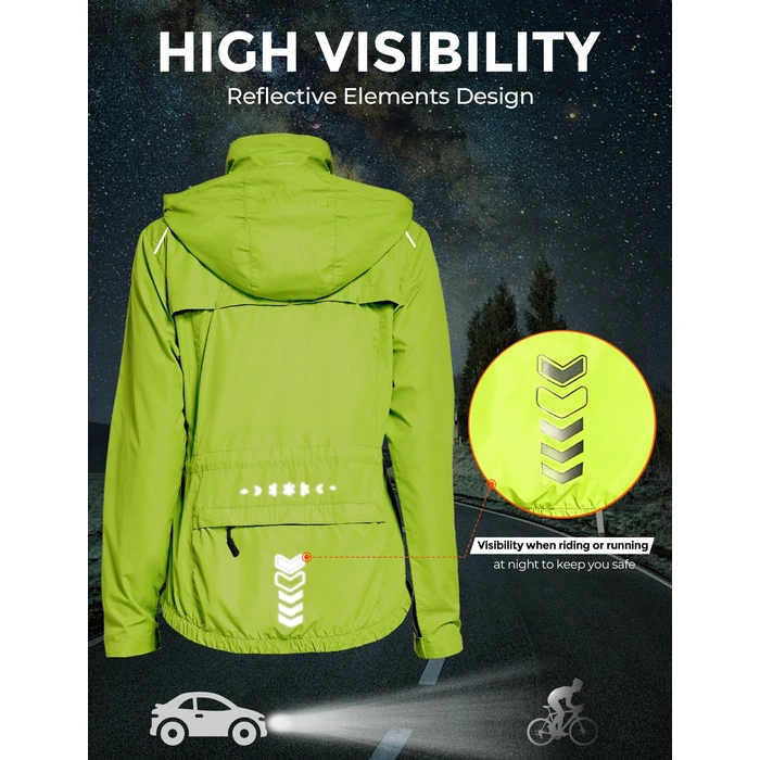 FitsT4 Sports Women's Cycling Running Jackets Lightweight Windproof Bike Windbreaker Reflective with Hood Fluorescent Yellow Size XL by FitsT4 Sports - Image 4
