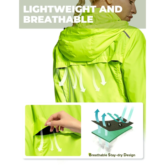 FitsT4 Sports Women's Cycling Running Jackets Lightweight Windproof Bike Windbreaker Reflective with Hood Fluorescent Yellow Size XL by FitsT4 Sports - Image 5