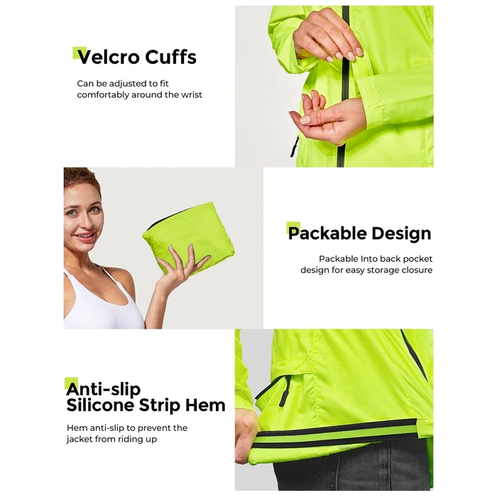 FitsT4 Sports Women's Cycling Running Jackets Lightweight Windproof Bike Windbreaker Reflective with Hood Fluorescent Yellow Size XL by FitsT4 Sports - Image 6