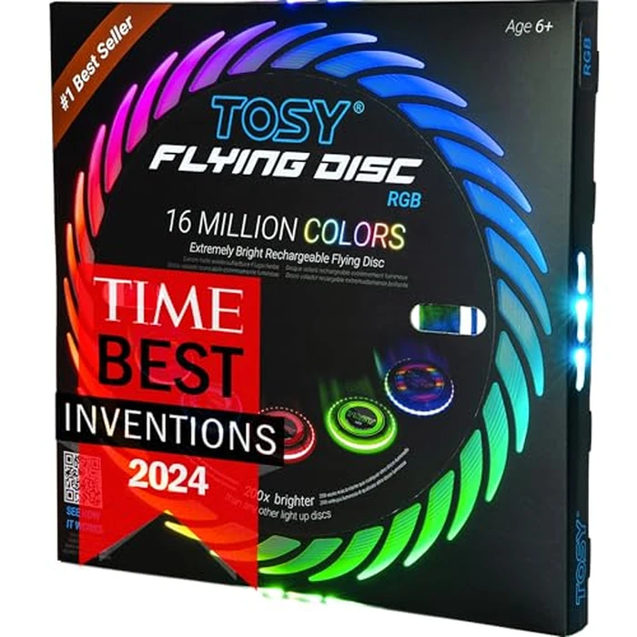 TOSY Flying Disc - 108 RGB Multicolor LEDs, Super Bright, Smart Modes, Easter Basket Stuffers Gift, Camping Toy for Kid/Teen/Adult, Auto Light Up, Rechargeable, Waterproof, 175g by TOSY - Image 1