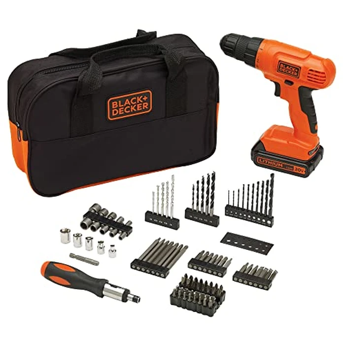 BLACK+DECKER 20V MAX* POWERCONNECT Cordless Drill Driver Kit with Drill Bit Set and Sockets, 100 pc. Tool Kit for Home, Battery and Charger Included ,Orange (BDC120VA100) by BLACK+DECKER - Used - Acceptable condition