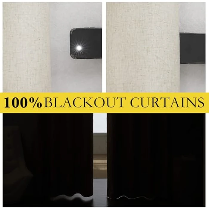 NICETOWN 100% Blackout Natural Linen Curtains 95 Inches Length, Back Tab & Rod Pocket Window Draperies 2 Panels with Thermal Insulated Liners for Living Room/Bedroom, 52 Inches Width by NICETOWN - Image 3
