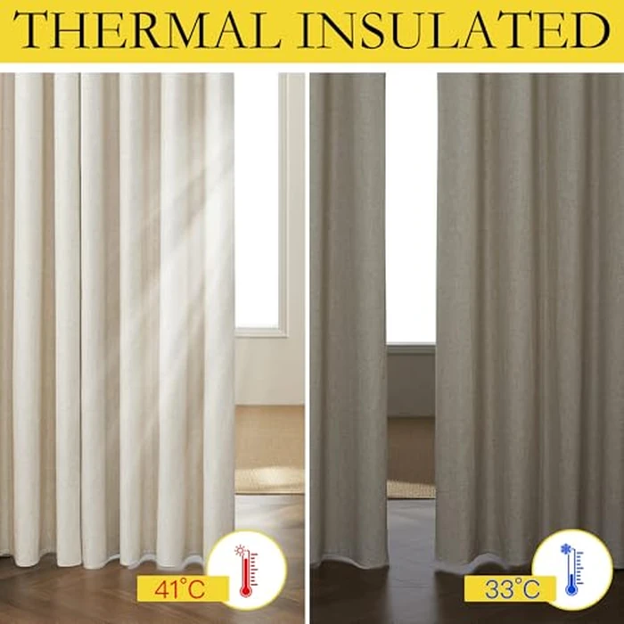 NICETOWN 100% Blackout Natural Linen Curtains 95 Inches Length, Back Tab & Rod Pocket Window Draperies 2 Panels with Thermal Insulated Liners for Living Room/Bedroom, 52 Inches Width by NICETOWN - Image 5