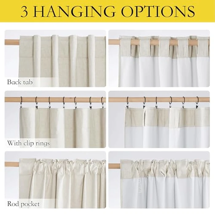 NICETOWN 100% Blackout Natural Linen Curtains 95 Inches Length, Back Tab & Rod Pocket Window Draperies 2 Panels with Thermal Insulated Liners for Living Room/Bedroom, 52 Inches Width by NICETOWN - Image 6