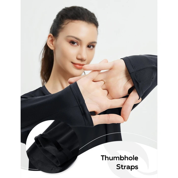 baleaf Women's Long Sleeve Workout Shirts Lightweight Quick Dry Running Athletic Yoga Tops with Curved Hem Thumb Loop Black S by baleaf - Image 5