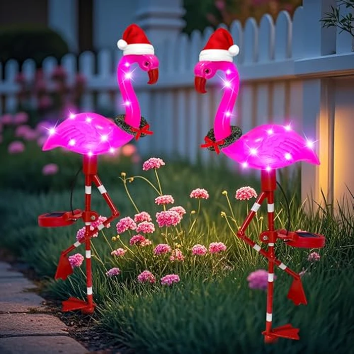 EDOF Solar Garden Lights Flamingo Decorations Outdoor Waterproof,2 Packs Solar Flamingo Light Garden Decor,Pink Flamingo Statue Decorative Figurine Lights for Yard Art Patio Porch Lawn by EDOF - Used - Very Good condition