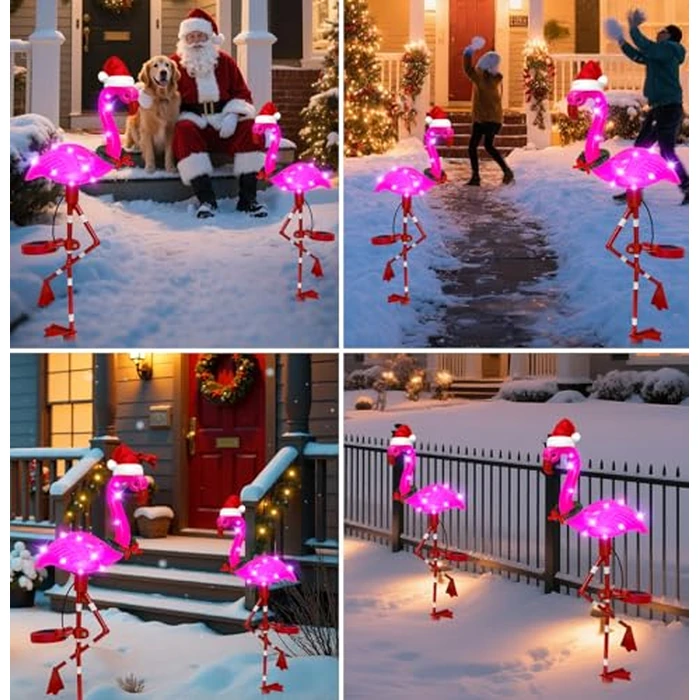 EDOF Solar Garden Lights Flamingo Decorations Outdoor Waterproof,2 Packs Solar Flamingo Light Garden Decor,Pink Flamingo Statue Decorative Figurine Lights for Yard Art Patio Porch Lawn by EDOF - Image 3