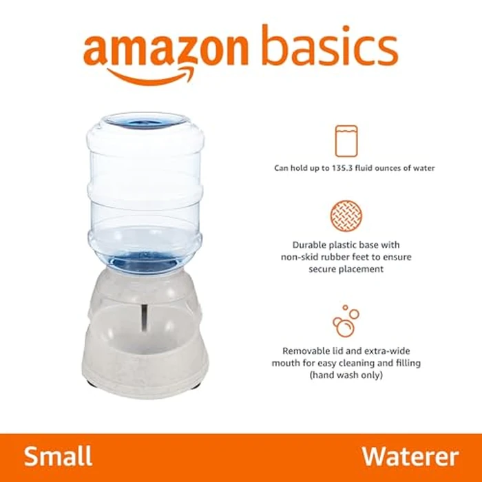 Amazon Basics Gravity Pet Water Dispenser for Cat and Dog, Easy to Clean, 1 Gallon Capacity, Small, Gray by Amazon Basics - Used - Acceptable condition