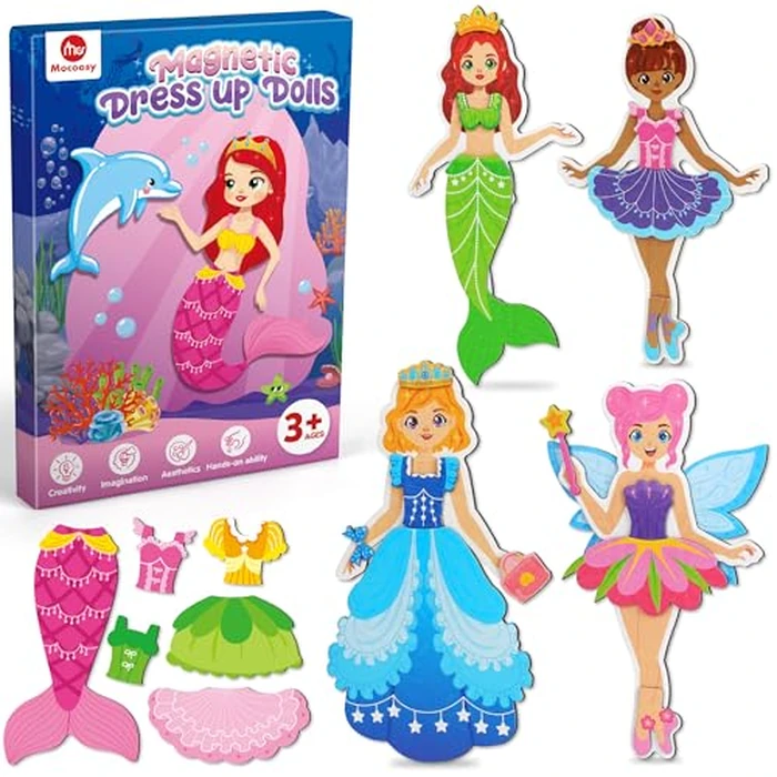 Mocoosy Magnetic Dress Up Dolls for Girls, Princess Mermaid Fairy Ballerina Magnet Doll Playset, Travel Game Airplane Car Road Trip Activity Essential Toy Birthday Gift for Toddler Girl Age 3 4 5 6 7 by Mocoosy - Used - Like New condition