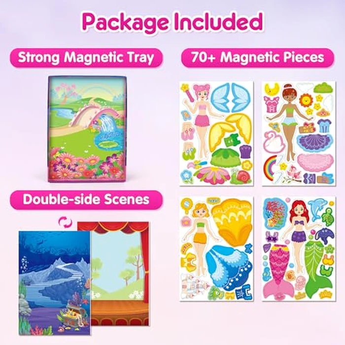 Mocoosy Magnetic Dress Up Dolls for Girls, Princess Mermaid Fairy Ballerina Magnet Doll Playset, Travel Game Airplane Car Road Trip Activity Essential Toy Birthday Gift for Toddler Girl Age 3 4 5 6 7 by Mocoosy - Image 3