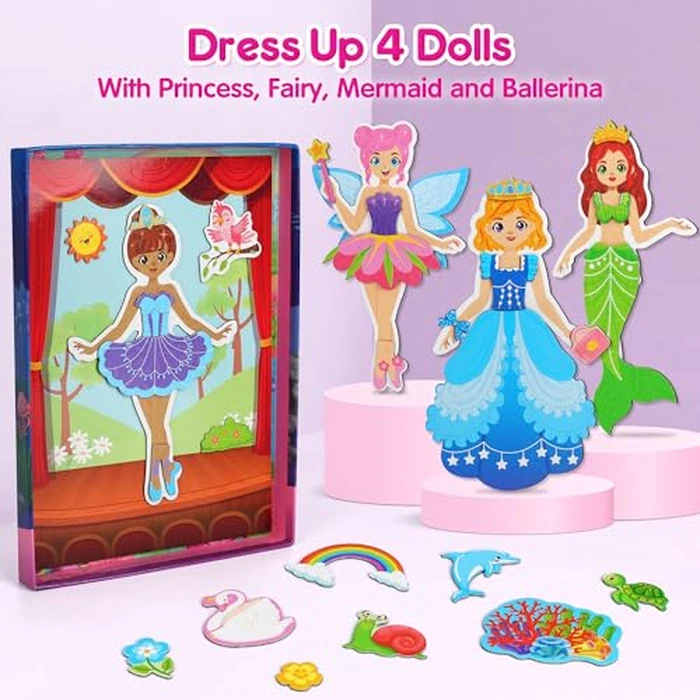 Mocoosy Magnetic Dress Up Dolls for Girls, Princess Mermaid Fairy Ballerina Magnet Doll Playset, Travel Game Airplane Car Road Trip Activity Essential Toy Birthday Gift for Toddler Girl Age 3 4 5 6 7 by Mocoosy - Image 4